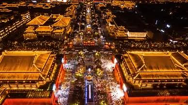 4K西安大唐不夜城非遗文化航拍移动延时视频的预览图